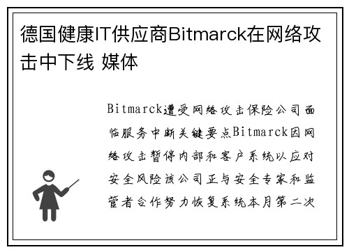 德国健康IT供应商Bitmarck在网络攻击中下线 媒体