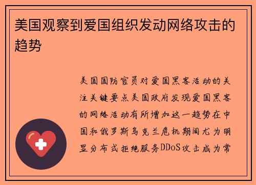 美国观察到爱国组织发动网络攻击的趋势 