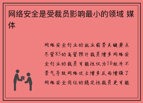 网络安全是受裁员影响最小的领域 媒体