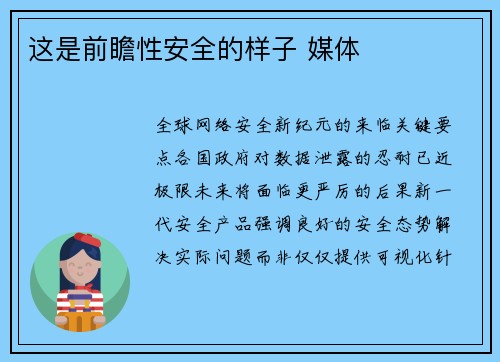 这是前瞻性安全的样子 媒体